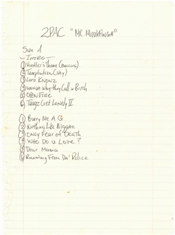 Tupac Shakur "Mr MiddleFinga" Hand Written Track List (JSA)